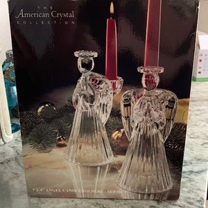 Christmas American Crystal Angel Candle holder set 7 1/4 in